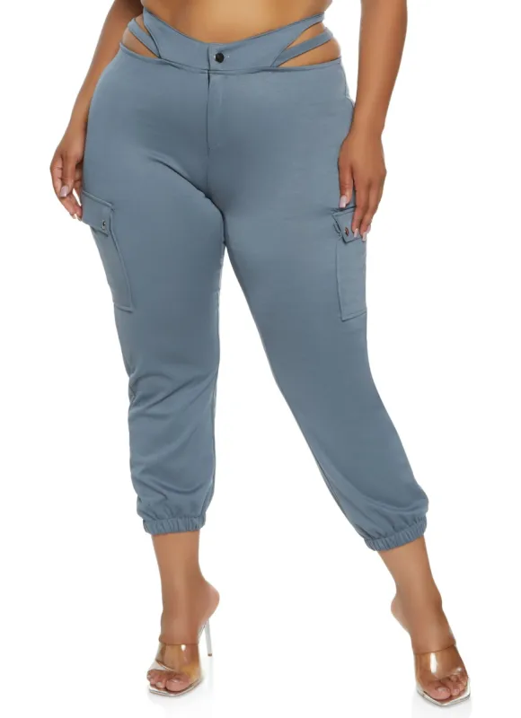 Plus Size Cut Out Waist Cargo Pocket Pants sold by Rainbow