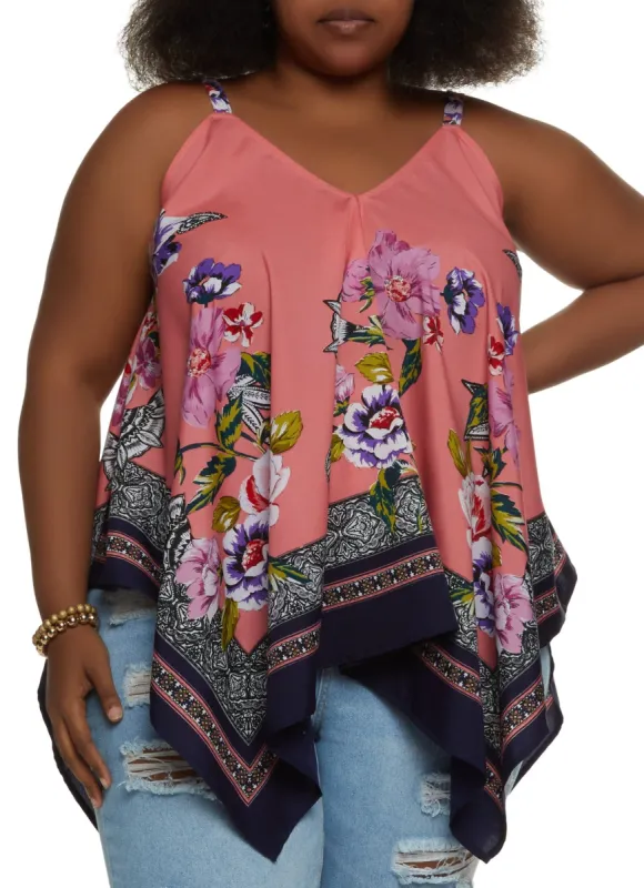 Plus Size Floral Print V Neck Cami Top sold by Rainbow