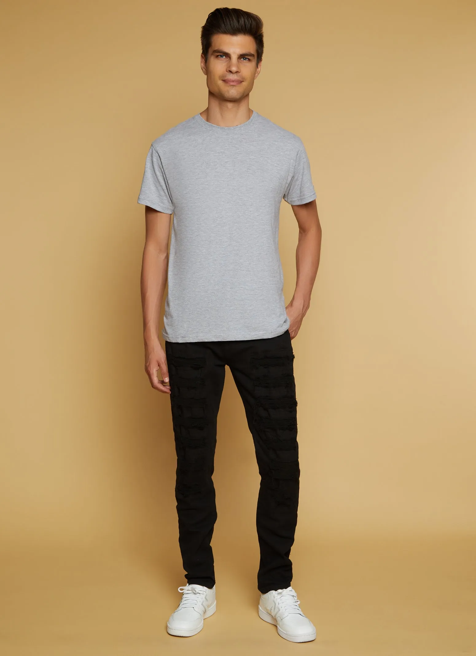 Mens Solid Distressed Skinny Jeans sold by Rainbow