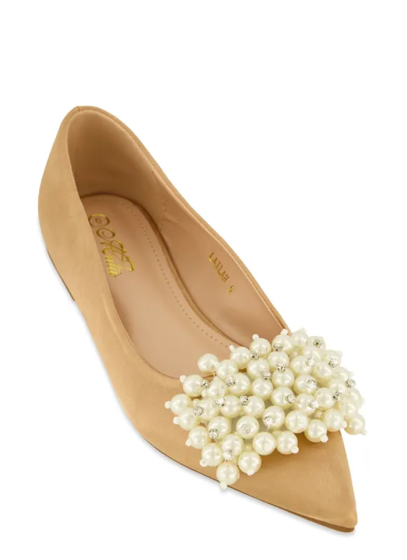 Faux Pearl Rhinestone Pointed Toe Flats sold by Rainbow