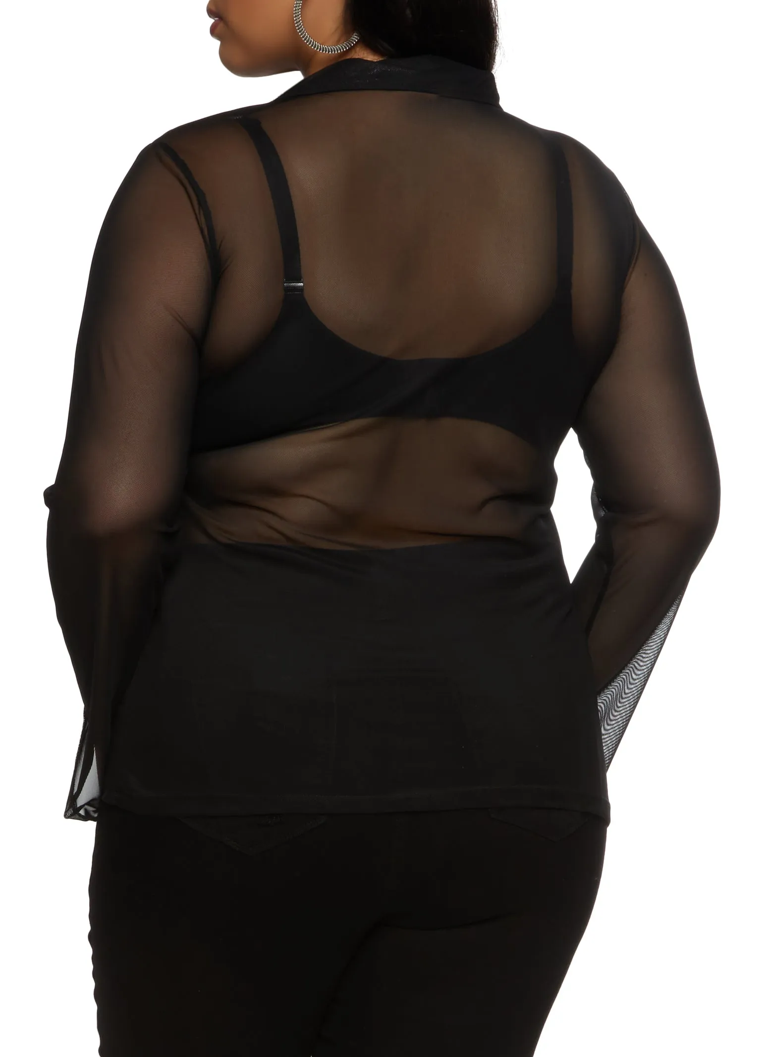Plus Size Mesh Ruched Button Front Shirt sold by Rainbow product image thumbnail 3