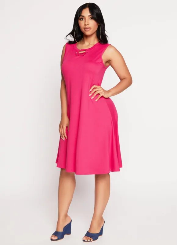 Caging Crew Neck Sleeveless Dress sold by Rainbow