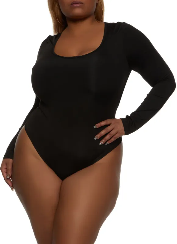 Plus Size Basic Scoop Neck Long Sleeve Bodysuit sold by Rainbow
