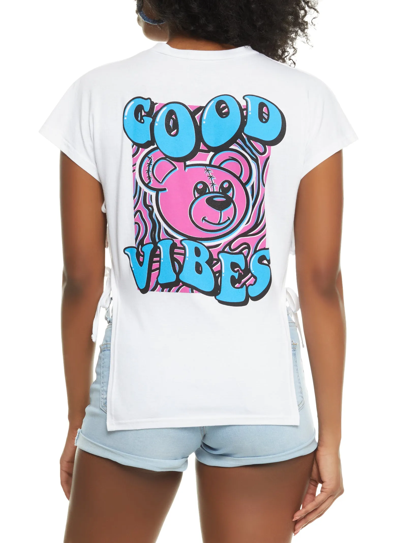 Good Vibes Bear Graphic Side Tie Top sold by Rainbow product image thumbnail 2