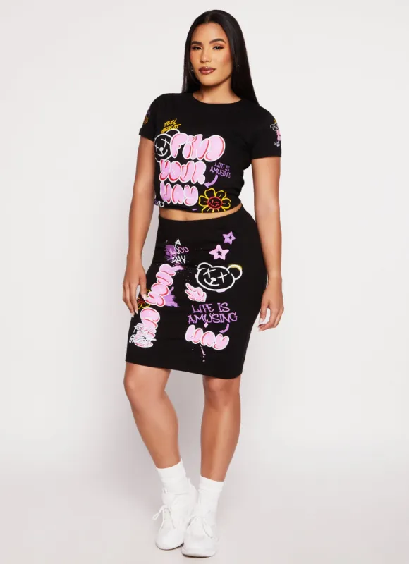Find Your Way Graffiti Graphic Pencil Skirt sold by Rainbow