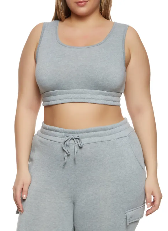 Plus Size Fleece Scoop Neck Cropped Tank Top sold by Rainbow