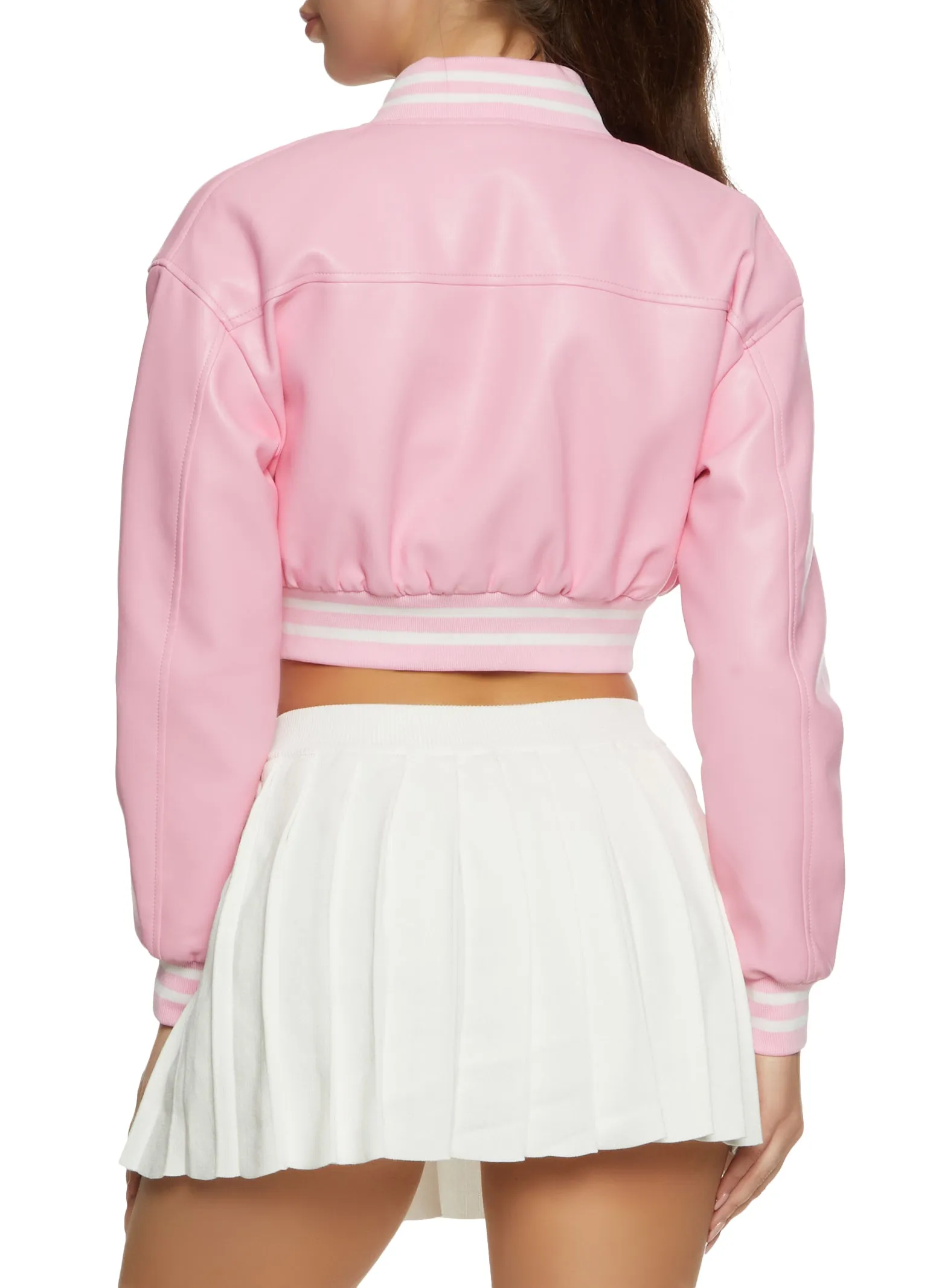 Daisy Faux Leather Cropped Bomber Jacket sold by Rainbow product image thumbnail 3