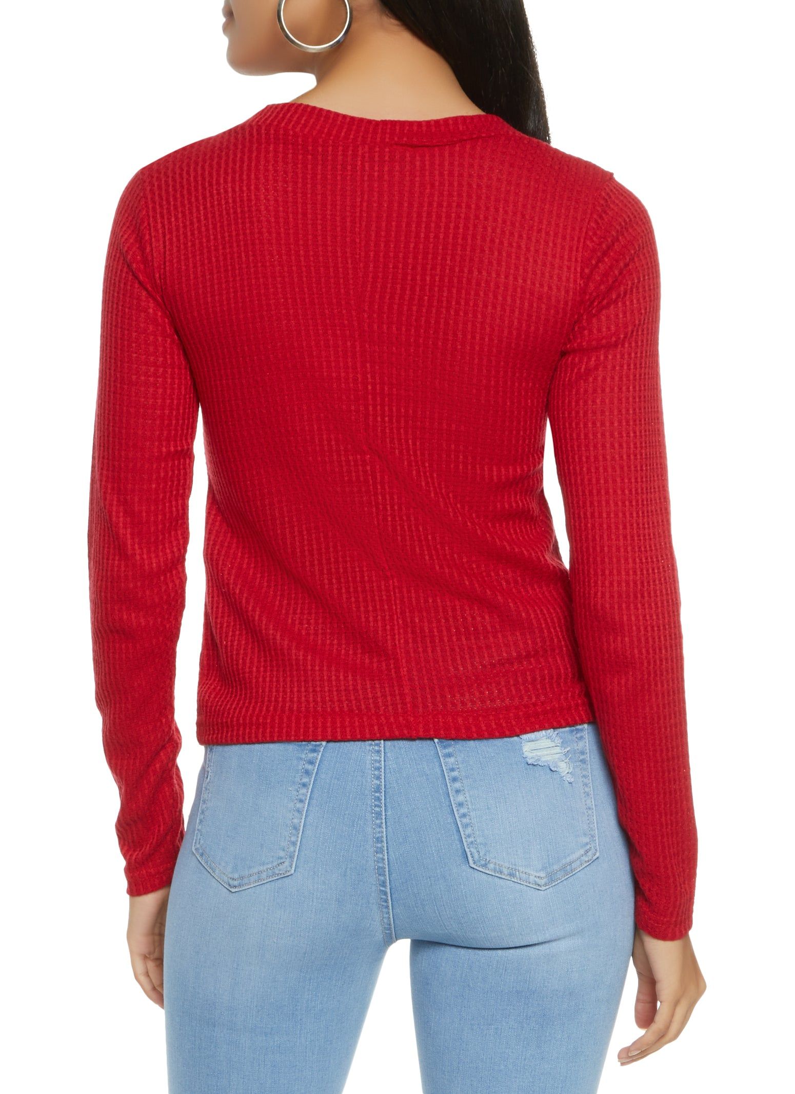 Waffle Knit Faux Button Detail Top sold by Rainbow product image thumbnail 2