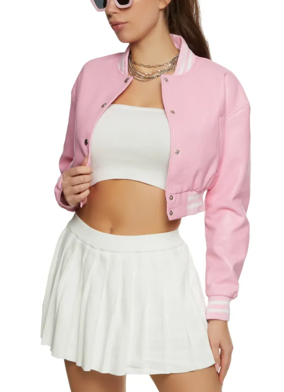 Daisy Faux Leather Cropped Bomber Jacket sold by Rainbow