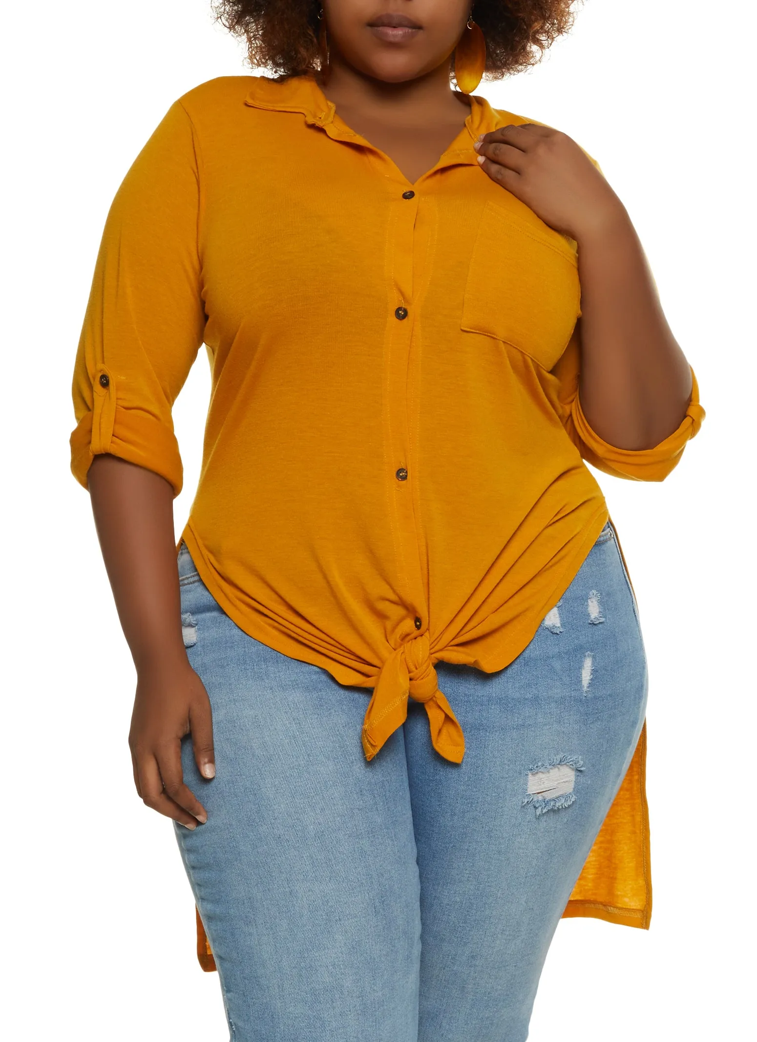 Plus Size Tie Front High Low Shirt sold by Rainbow