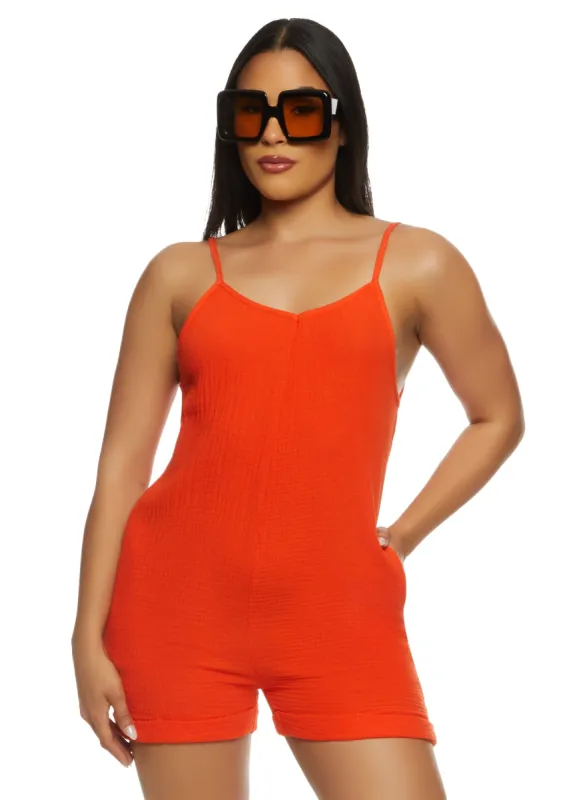 Gauze Knit Side Pocket Sleeveless Romper sold by Rainbow