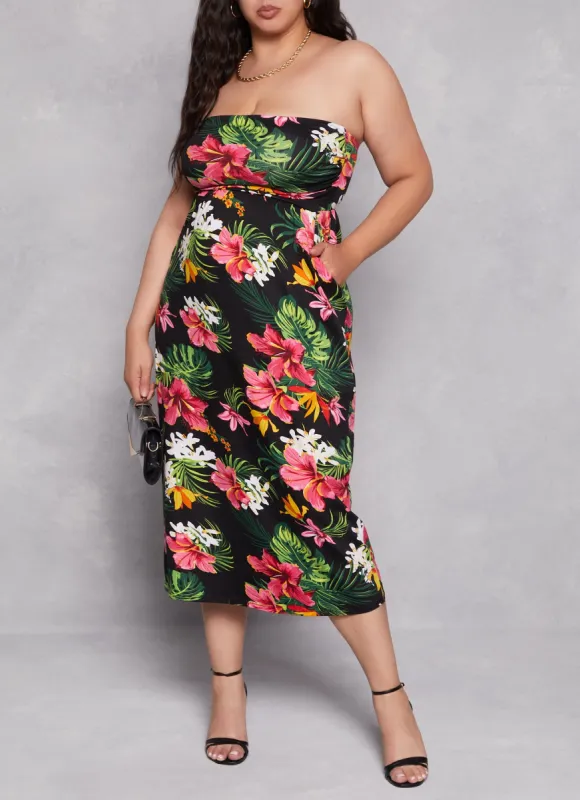 Plus Size Floral Print Maxi Tube Dress sold by Rainbow