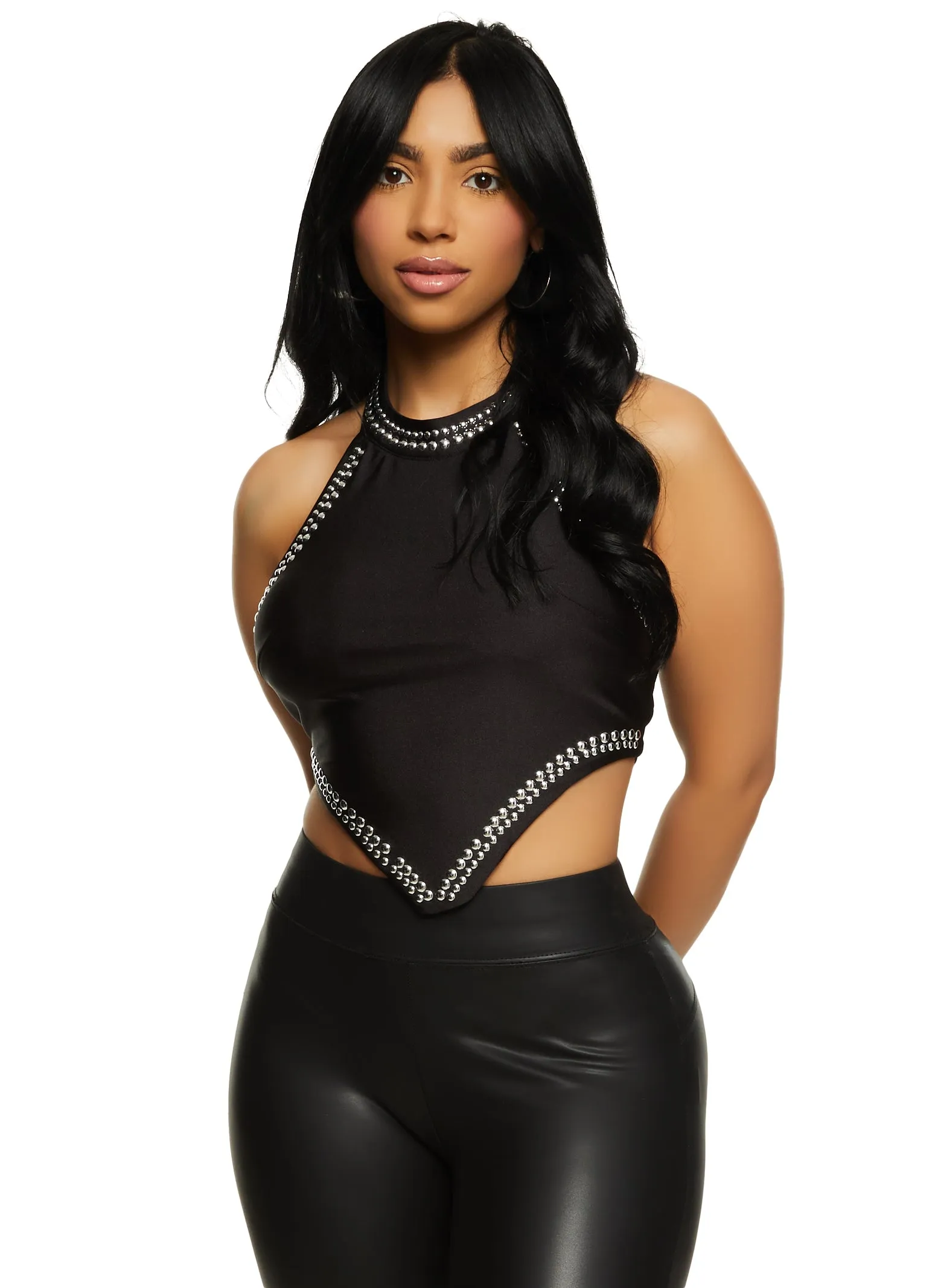 Studded Trim Halter Neck Crop Top sold by Rainbow product image thumbnail 2