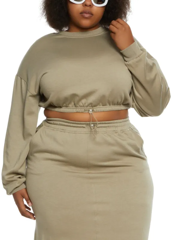 Plus Size Fleece Drawstring Hem Cropped Sweatshirt sold by Rainbow