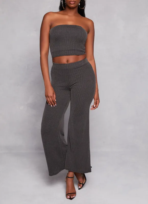 Ribbed High Waist Wide Leg Pants sold by Rainbow