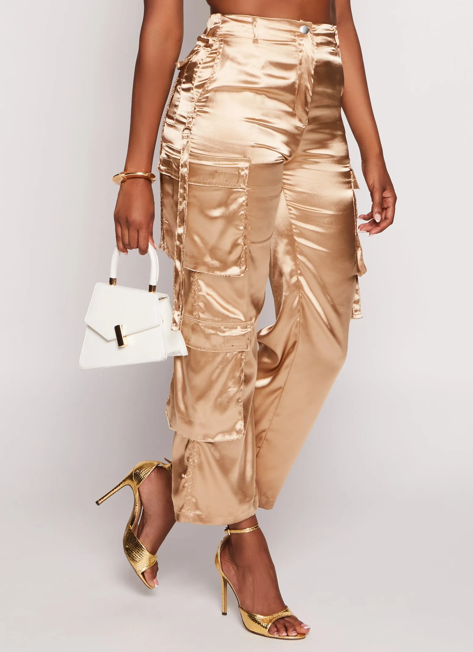 Satin High Waisted Wide Leg Cargo Pants sold by Rainbow product image thumbnail 2