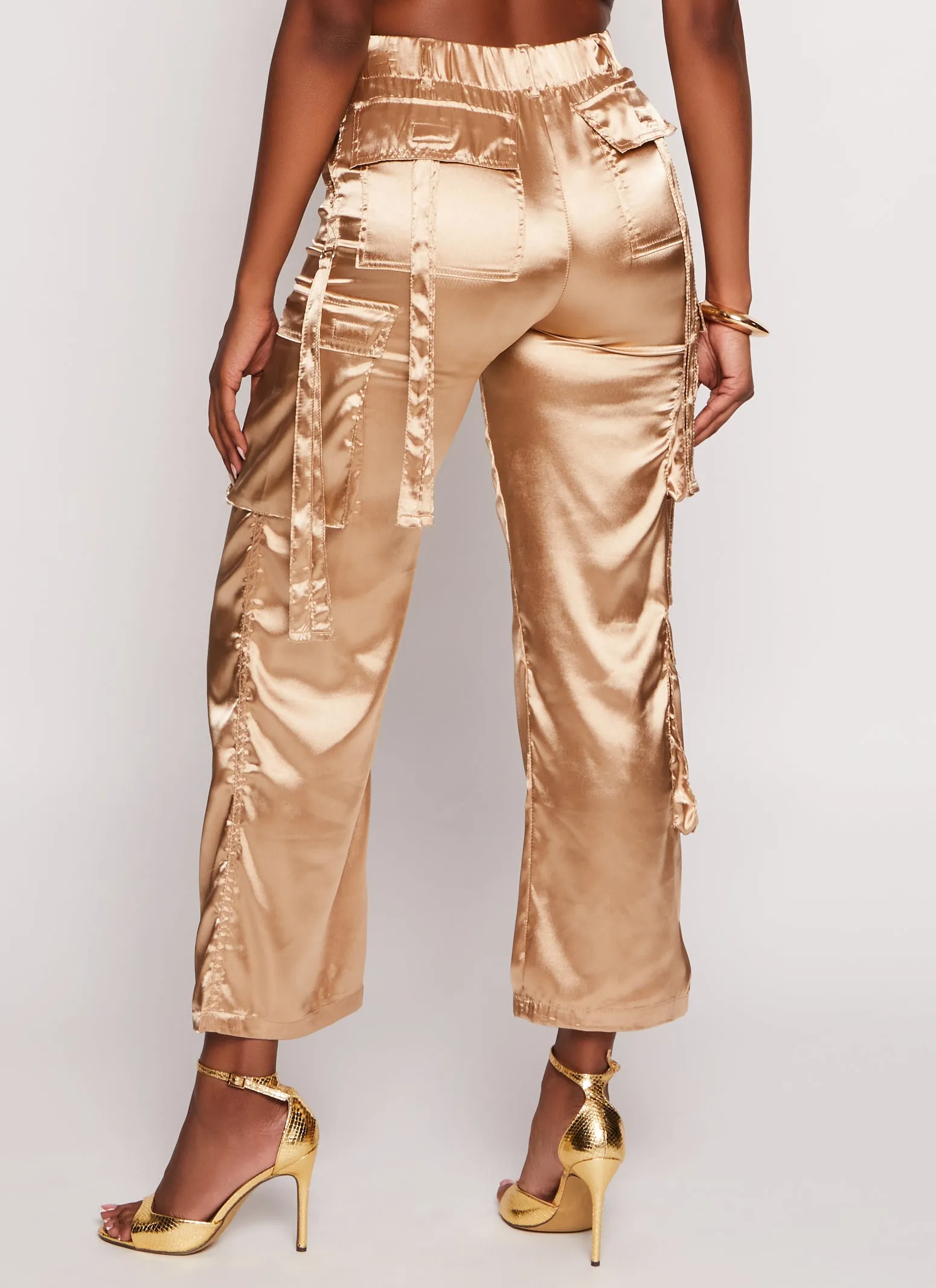 Satin High Waisted Wide Leg Cargo Pants sold by Rainbow product image thumbnail 3
