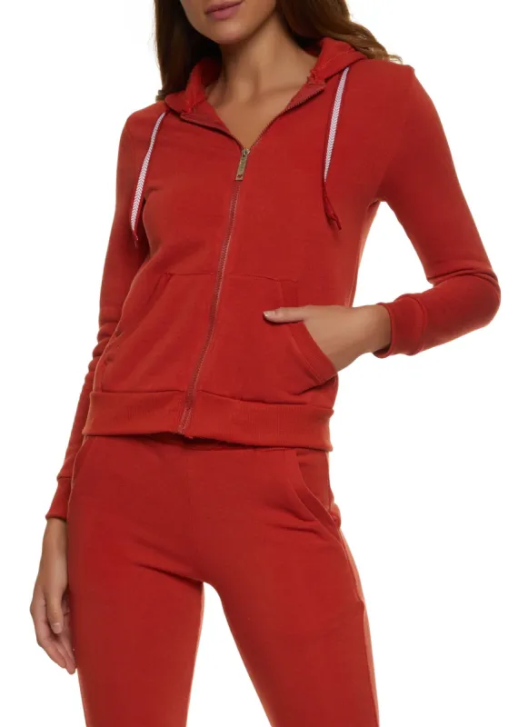 Solid Fleece Zip Front Hooded Sweatshirt sold by Rainbow