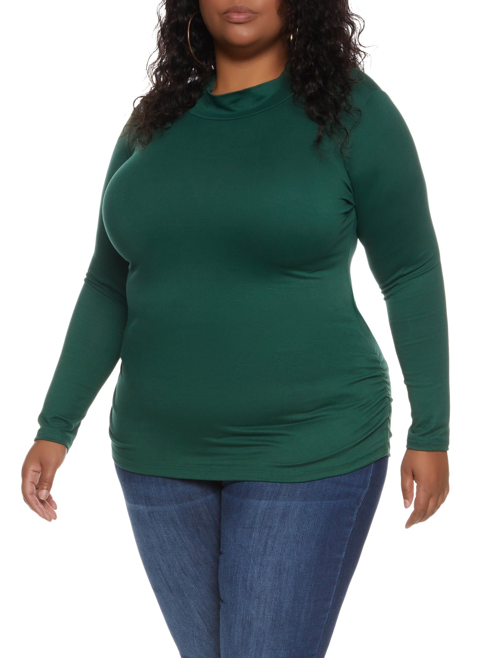 Plus Size Basic Mock Neck Ruched Side Top sold by Rainbow