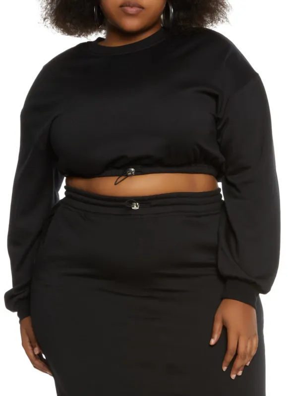 Plus Size Fleece Drawstring Hem Cropped Sweatshirt sold by Rainbow