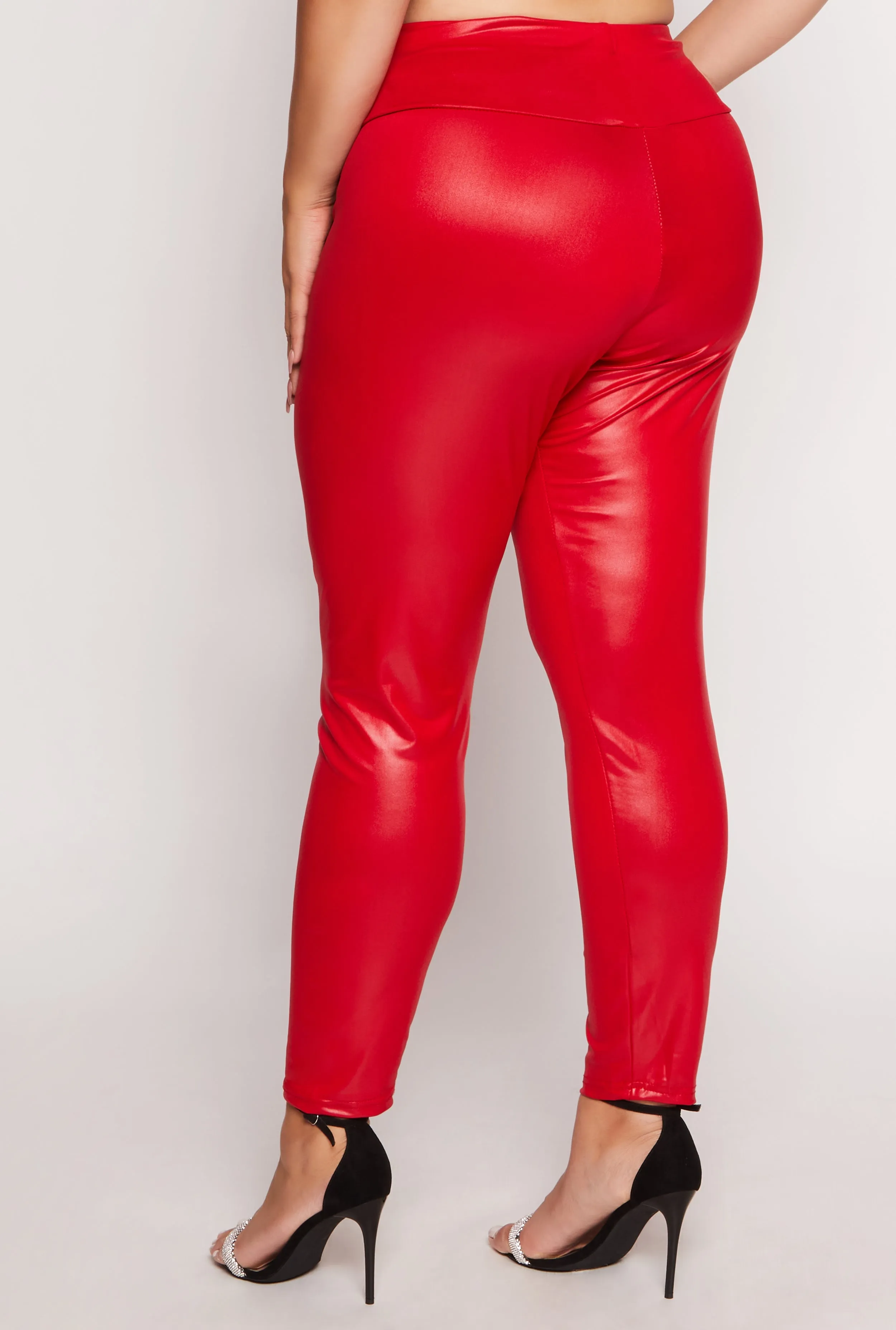 Plus Size Solid Faux Leather High Waist Leggings sold by Rainbow product image thumbnail 3
