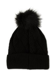 Textured Knit Rhinestone Pom Pom Beanie sold by Rainbow