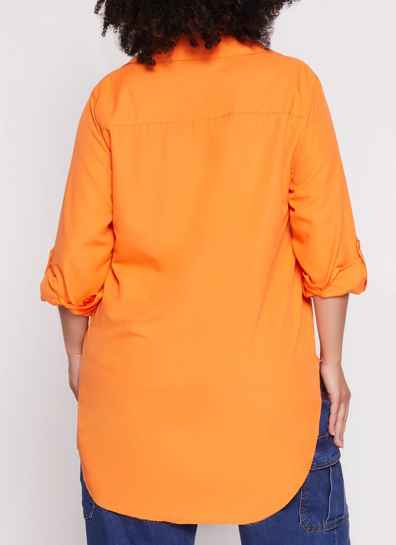 Plus Size Button Front Raw Hem Shirt sold by Rainbow product image thumbnail 3