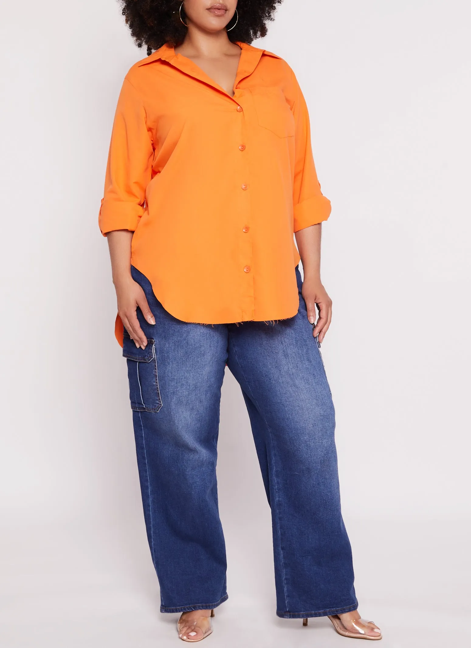 Plus Size Button Front Raw Hem Shirt sold by Rainbow product image thumbnail 2