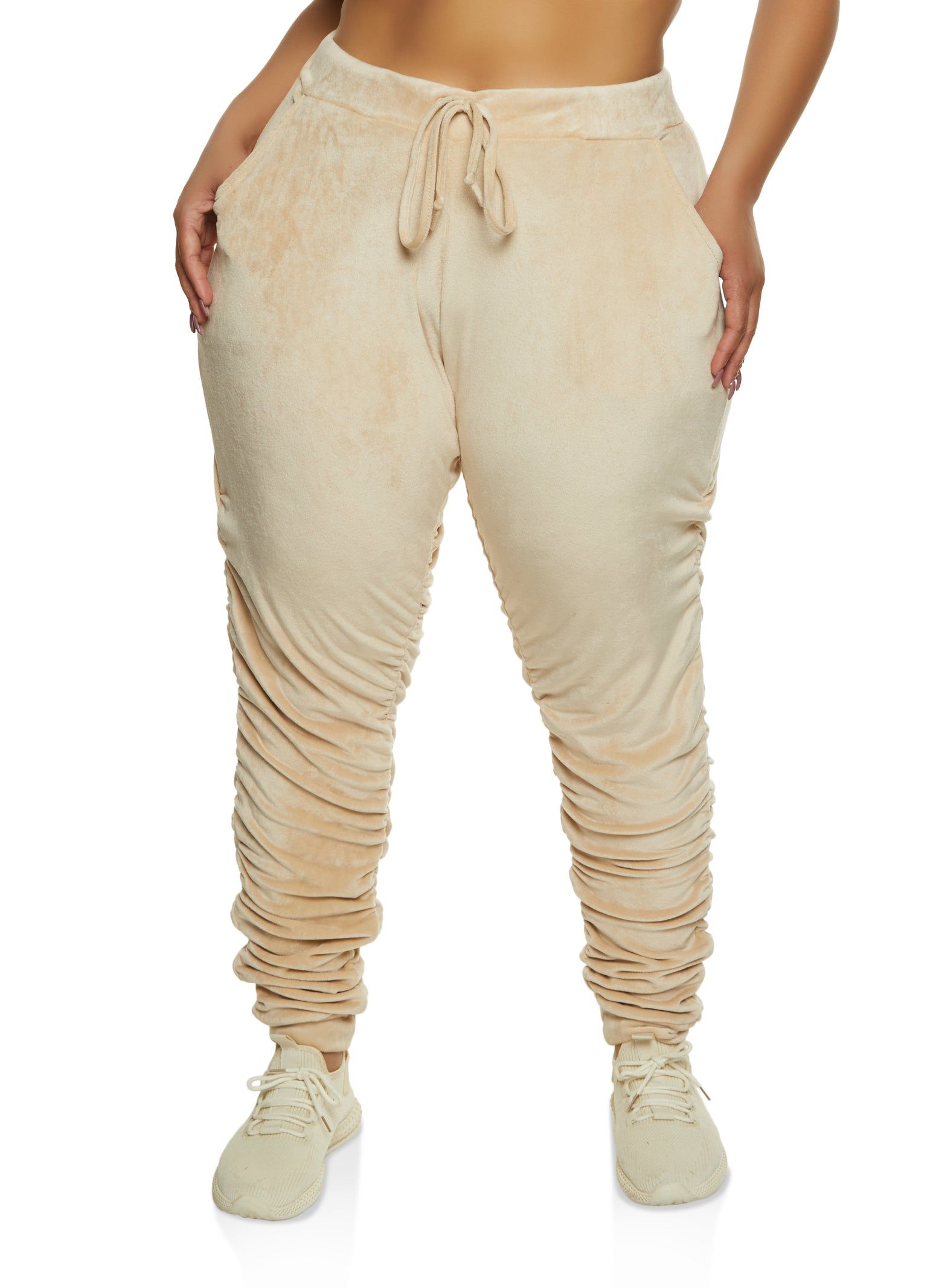 Plus Size Solid Ruched Velour Joggers sold by Rainbow