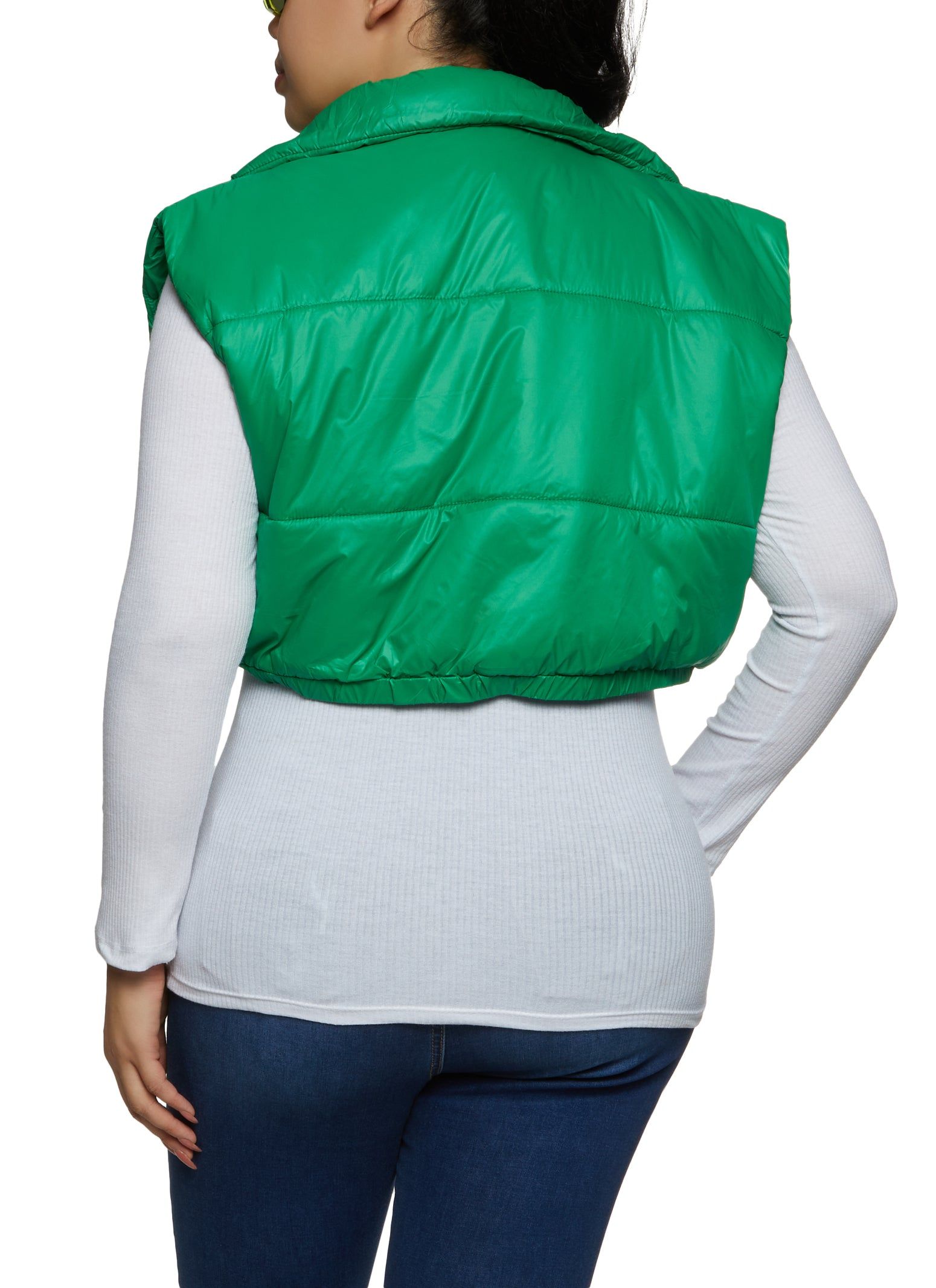 Plus Size Snap Button Zip Front Cropped Puffer Vest sold by Rainbow product image thumbnail 2