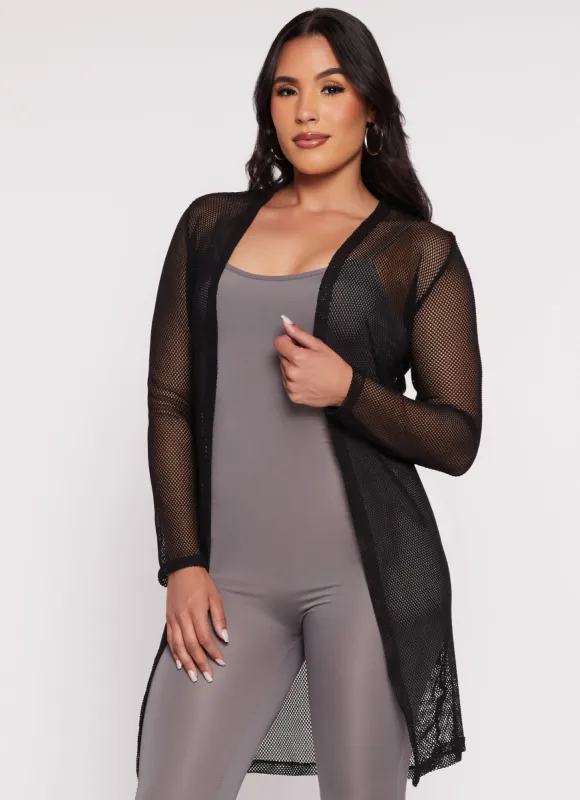 Fishnet Open Front Long Sleeve Duster sold by Rainbow