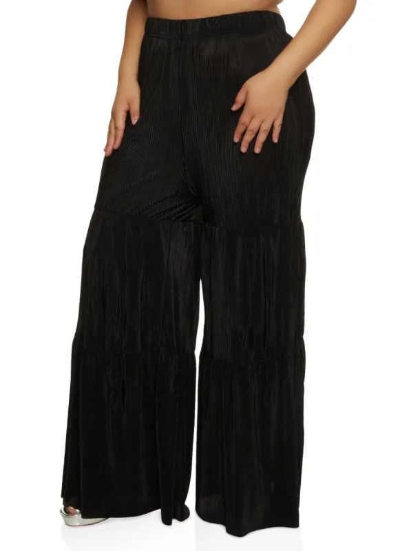 Plus Size Plisse Tiered Palazzo Pants sold by Rainbow