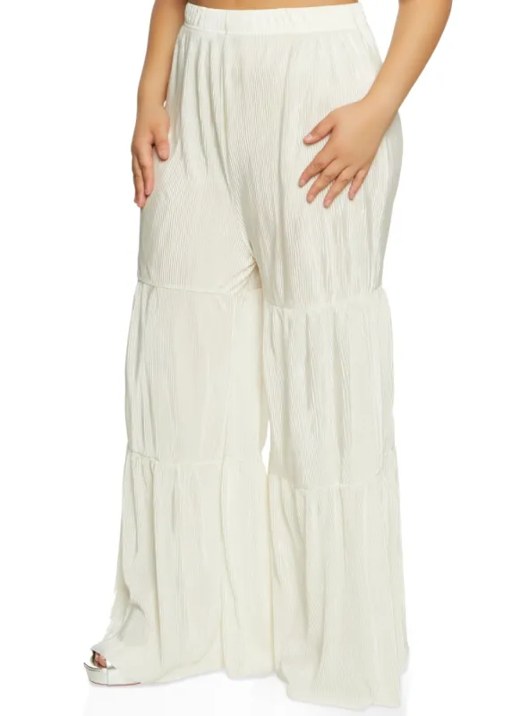 Plus Size Plisse Tiered Palazzo Pants sold by Rainbow