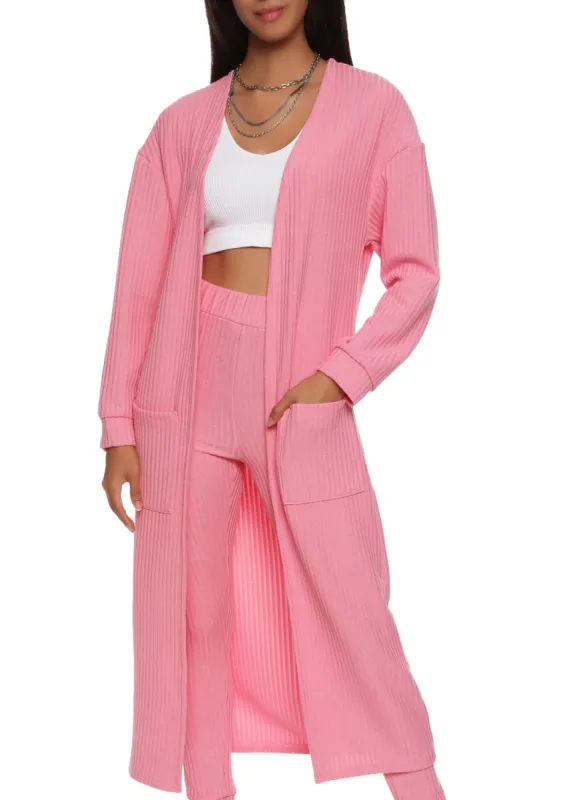 Ribbed Knit Open Front Long Cardigan sold by Rainbow
