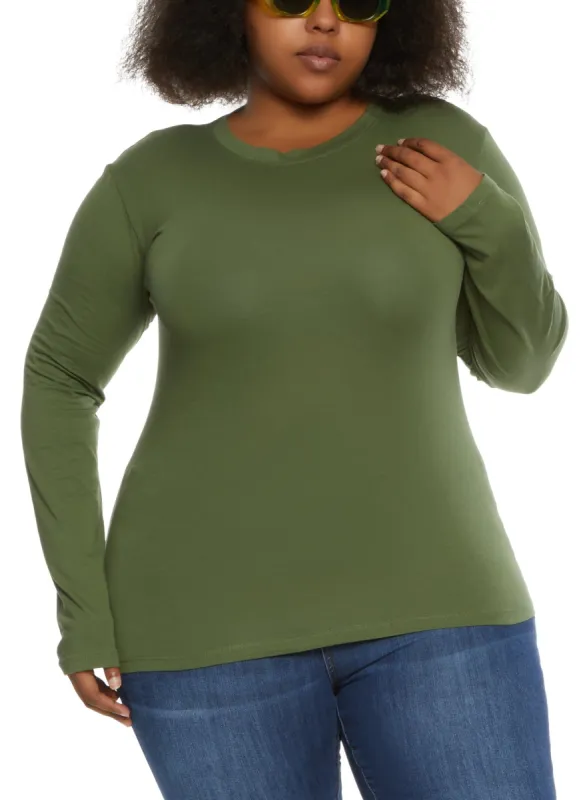 Plus Size Basic Long Sleeve Crew Neck Top sold by Rainbow