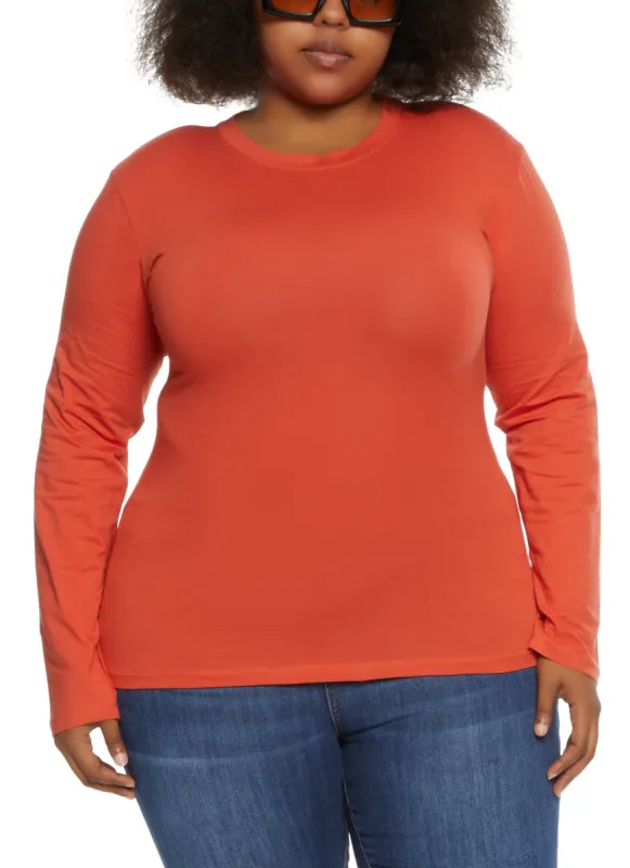 Plus Size Basic Long Sleeve Crew Neck Top sold by Rainbow