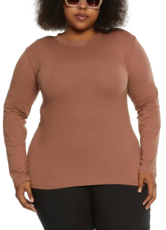 Plus Size Basic Long Sleeve Crew Neck Top sold by Rainbow