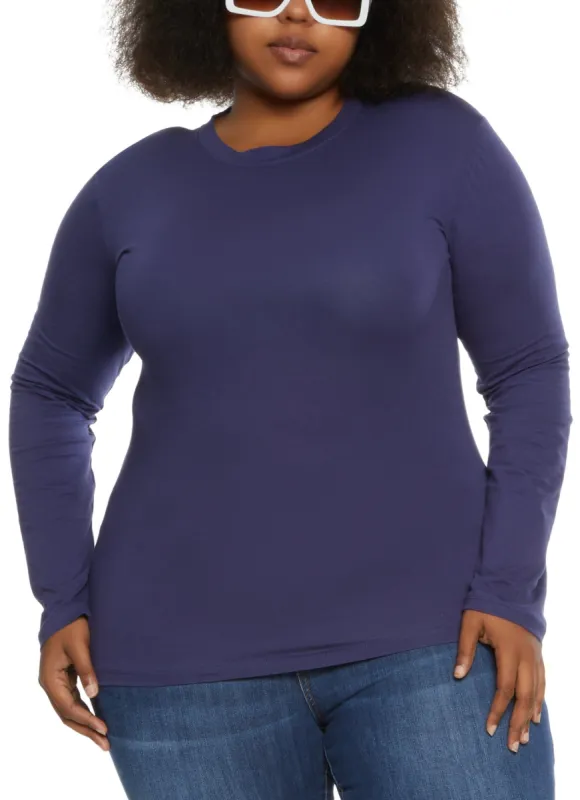 Plus Size Basic Long Sleeve Crew Neck Top sold by Rainbow