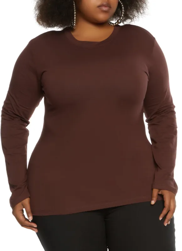 Plus Size Basic Long Sleeve Crew Neck Top sold by Rainbow