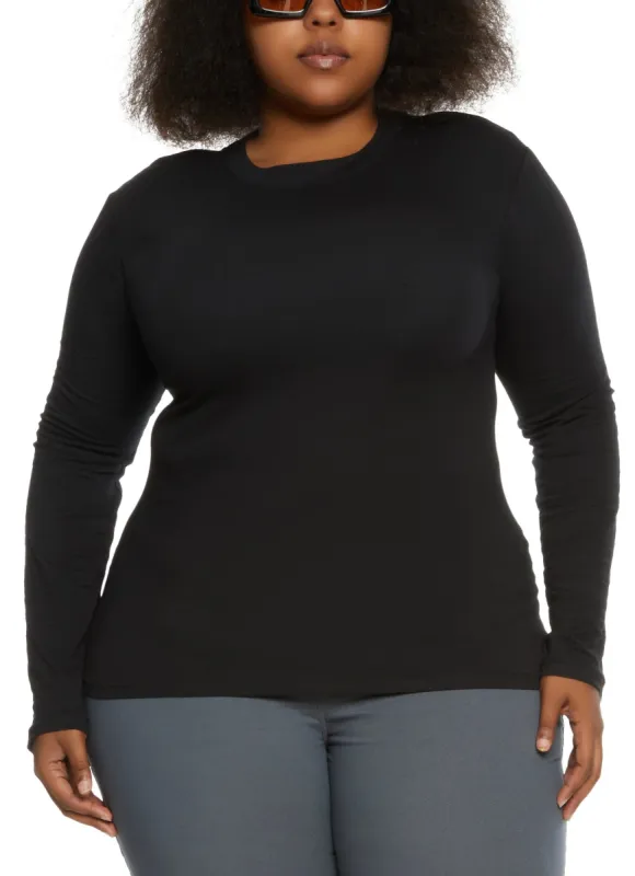 Plus Size Basic Long Sleeve Crew Neck Top sold by Rainbow