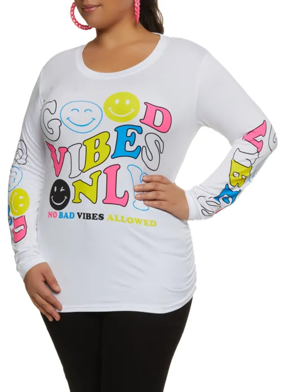 Plus Size Good Vibes Only Long Sleeve Tee sold by Rainbow