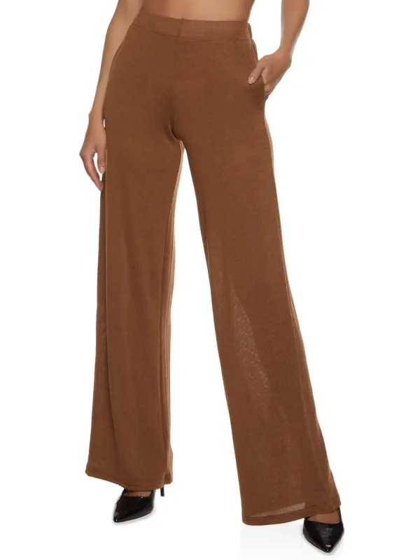 Daisy Solid Brushed Knit High Waisted Wide Leg Pants sold by Rainbow