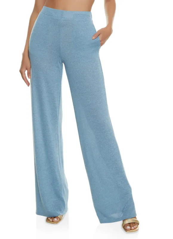 Daisy Solid Brushed Knit High Waisted Wide Leg Pants sold by Rainbow