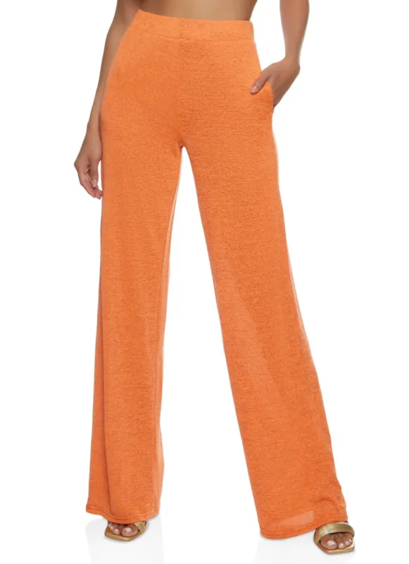 Daisy Solid Brushed Knit High Waisted Wide Leg Pants sold by Rainbow