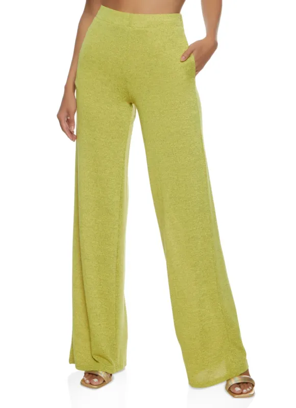 Daisy Solid Brushed Knit High Waisted Wide Leg Pants sold by Rainbow