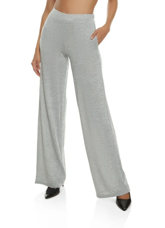 Daisy Solid Brushed Knit High Waisted Wide Leg Pants sold by Rainbow