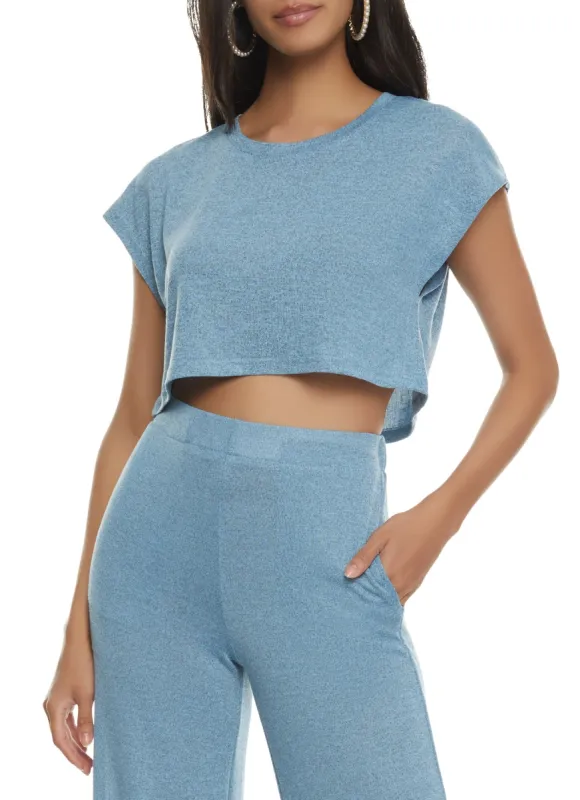 Daisy Brushed Knit Short Sleeve Crop Top sold by Rainbow
