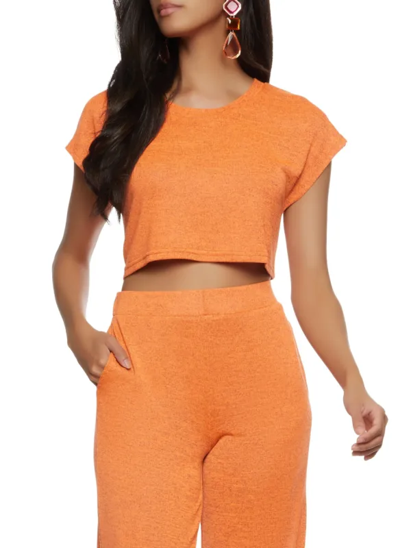 Daisy Brushed Knit Short Sleeve Crop Top sold by Rainbow