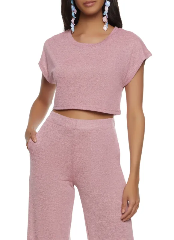 Daisy Brushed Knit Short Sleeve Crop Top sold by Rainbow