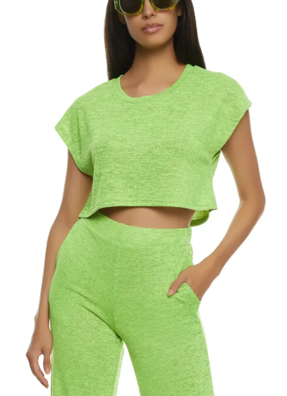 Daisy Brushed Knit Short Sleeve Crop Top sold by Rainbow
